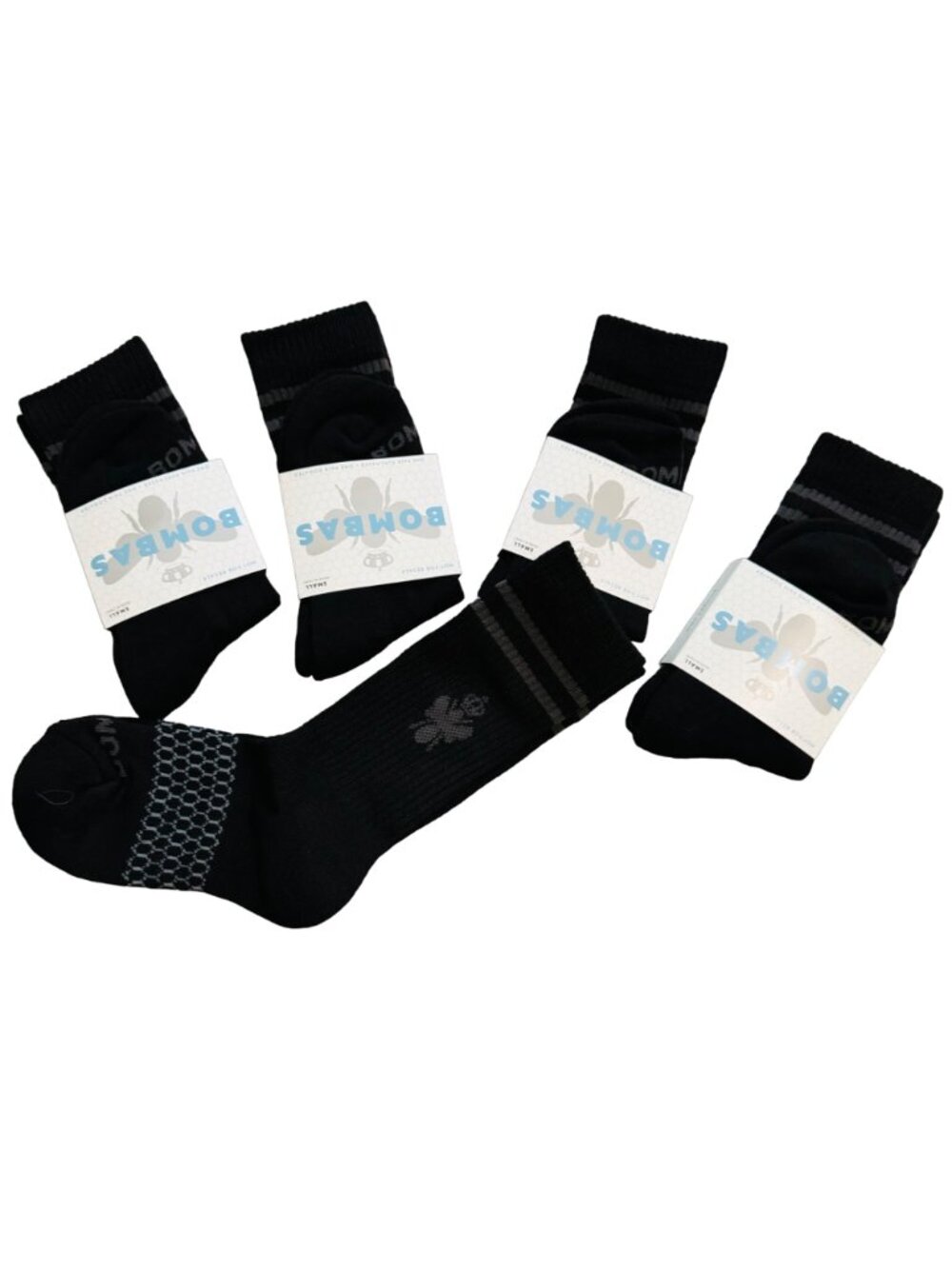 Bombas Crew socks size small black honeycomb arch support stay up antimicrobial - Picture 4 of 14
